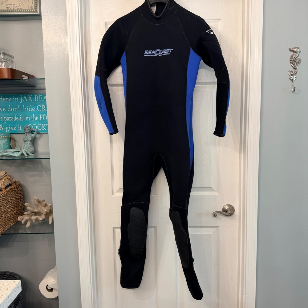 SeaQuest 5/3mm Full Wetsuit Men's Med Black Blue Back Zip Scuba Surf Dive Canada